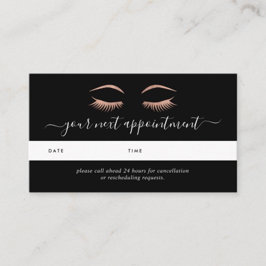 Rose Gold Lashes & Brows Terminkarten Terminkarte (Vorderseite)