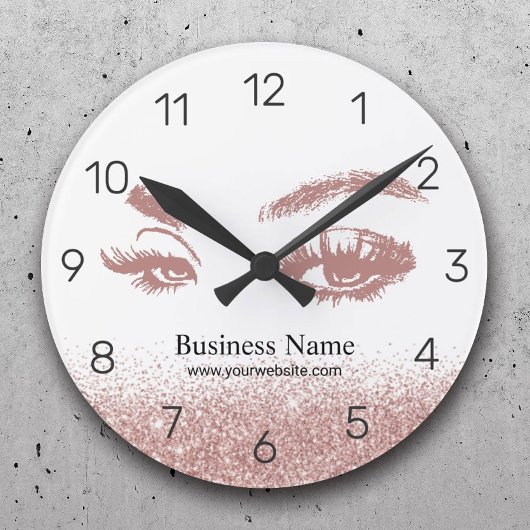 Rose Gold Lashes Makeup Artist Eyelash Runde Wanduhr