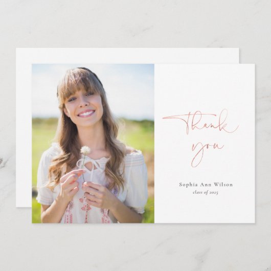 Rose Gold Lässig Script Foto Abschluss Vielen Dank Dankeskarte (Vorne/Hinten)