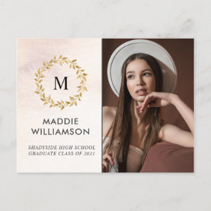 Rose Gold Laurel Foto Grad Party  Einladungspostkarte