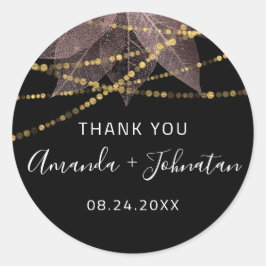 Rose Gold Leaf Name Datum Black Gold Rose Runder Aufkleber