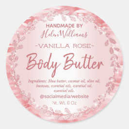Rose Gold Leaf Zebra Druck Body Butter Labels Runder Aufkleber