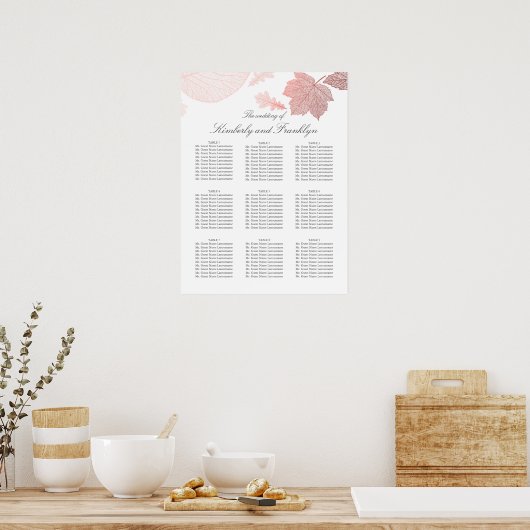 Rose Gold Leaves Fall Wedding Seating Chart Poster (Küche)
