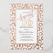 Rose Gold Leopard Cheetah Animal Print Sweet 16 Folieneinladung (Vorderseite)
