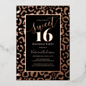 Rose Gold Leopard Cheetah Animal Print Sweet 16 Folieneinladung (Vorderseite)