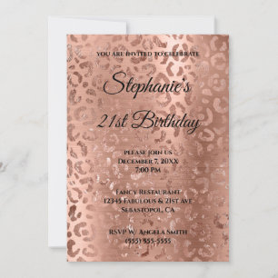 Rose Gold Leopard Glam Foil 21. Geburtstag Einladung