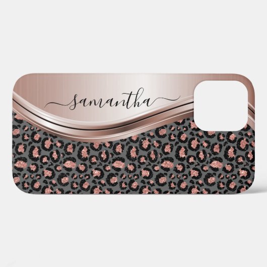 Rose Gold Leopard Handgeschriebener Name Metal Case-Mate iPhone Hülle (Rückseite (Horizontal))