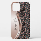 Rose Gold Leopard Handgeschriebener Name Metal Case-Mate iPhone Hülle (Rückseite)