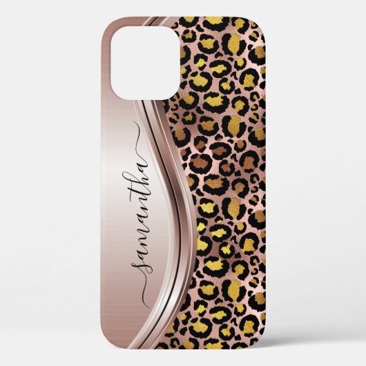 Rose Gold Leopard Handgeschriebener Name Metal Case-Mate iPhone Hülle (Rückseite)
