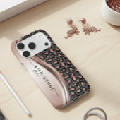 Rose Gold Leopard Handgeschriebener Name Metal Case-Mate iPhone Hülle