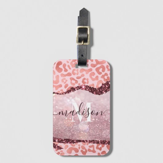 Rose Gold Leopard Print Gepäckanhänger (Vorderseite Vertikal)