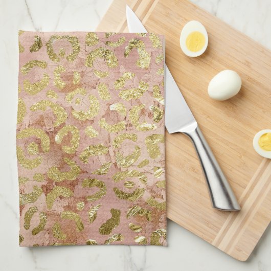 Rose Gold Leopard Print Geschirrtuch (Viertel Falte)