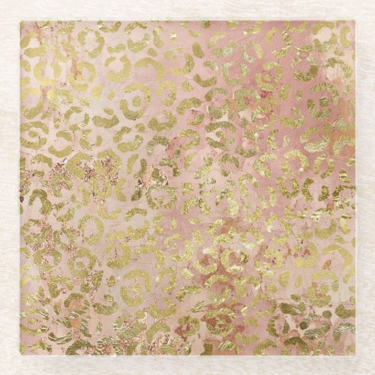 Rose Gold Leopard Print Glasuntersetzer (Vorderseite)