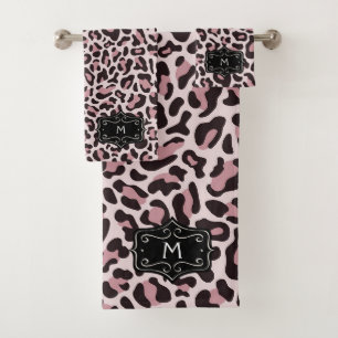 Rose Gold Leopard Print Monogram Luxus Handtuch Se Badhandtuch Set