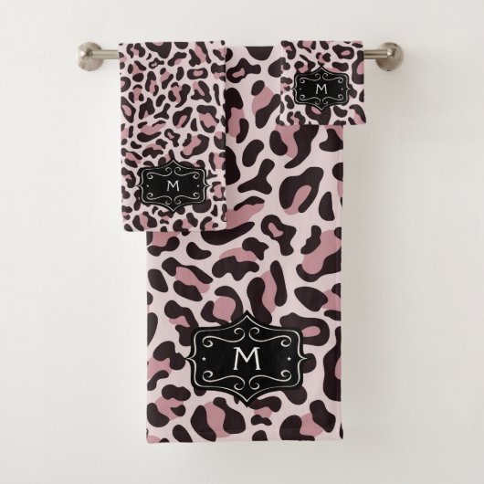 Rose Gold Leopard Print Monogram Luxus Handtuch Se Badhandtuch Set (Insitu)