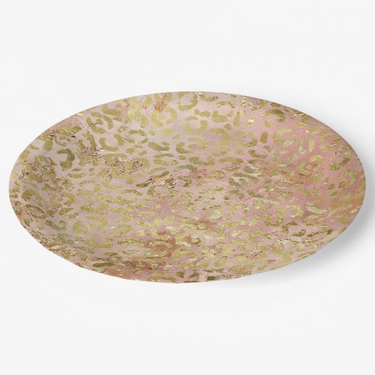 Rose Gold Leopard Print Pappteller (Schrägansicht)