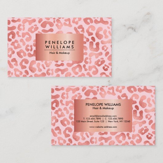 Rose Gold Leopard Print Visitenkarte (Vorne/Hinten)