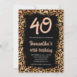 Rose Gold Leopard Schwarz Bemalt 40. Geburtstag Einladung