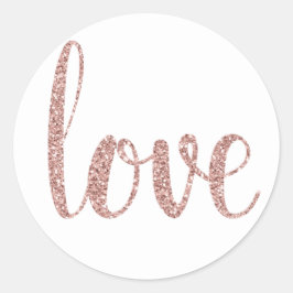 Rose Gold Liebe Aufkleber, Glitzer Schriftart Runder Aufkleber
