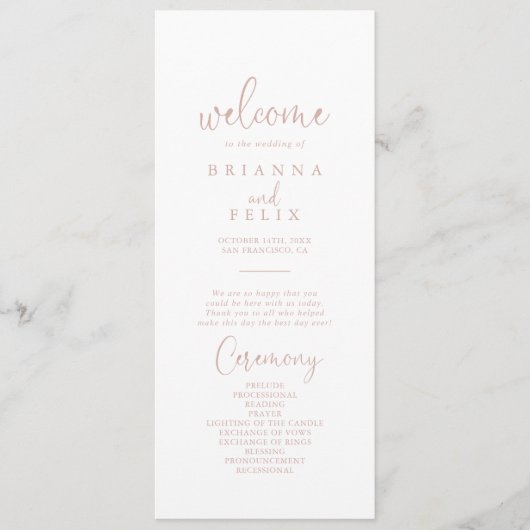 Rose Gold Liebe Extravagantes Script Hochzeitsprog Programm (Vorderseite)