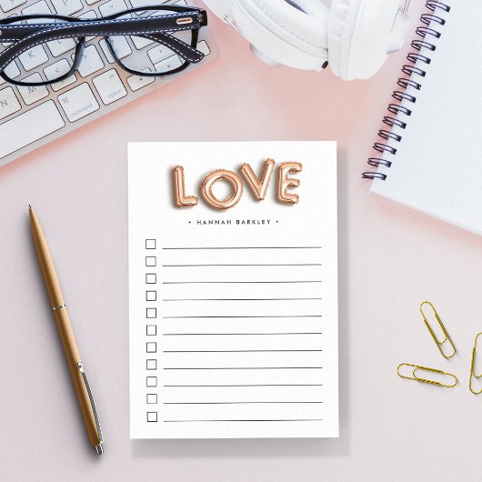 Rose Gold LIEBE | Personalisiert zu erledigende Li Post-it Klebezettel