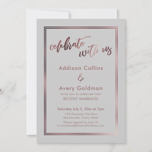 Rose Gold Light Gray Celebrate mit US Typografie Einladung (Vorderseite)