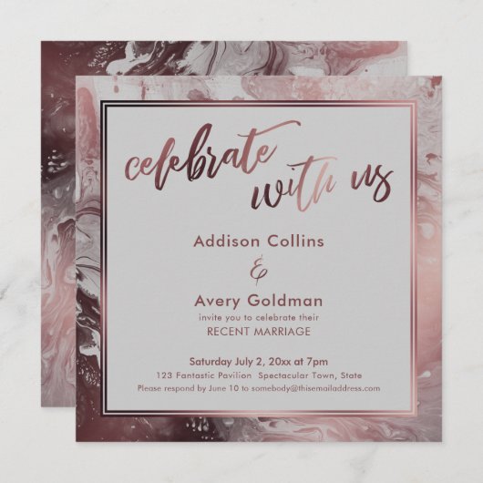 Rose Gold & Light Gray Marble Celebrate mit uns Einladung (Vorne/Hinten)