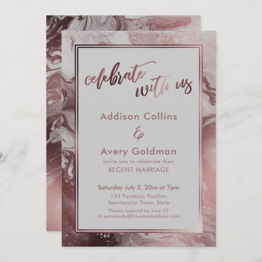 Rose Gold & Light Gray Marble Celebrate mit uns Einladung (Vorne/Hinten)