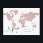 Rose Gold Light Pink Weltkarte UAWG Postkarte<br><div class="desc">Die Hochzeit in Urlaubsort POSTCARD uAwg OUT ENVELOPES ist ein elegantes minimalistisches Design mit moderner Typografie, einer passenden Eintrittskarte für eine Hochzeit in Urlaubsort oder eine Reise-Themenparty mit beweglicher und abnehmbarer Herzlage. Die helle Rose in goldfarbenem Rosa und grau. Der Rücken hat Platz für optionale Speisen und eine lustige Antwort...</div>