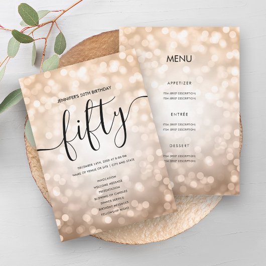 Rose Gold Lights 50. Geburtstagskarte Einladung