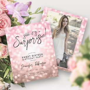Rose Gold Lights Foto Überraschung Sweet 16 Einlad