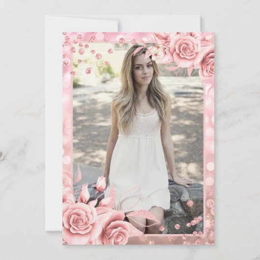 Rose Gold Lights Foto Überraschung Sweet 16 Einladung (Rückseite)