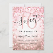 Rose Gold Lights Glitzer Confetti 16. Geburtstag Einladung (Vorderseite)