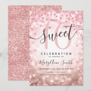 Rose Gold Lights Glitzer Confetti 16. Geburtstag Einladung
