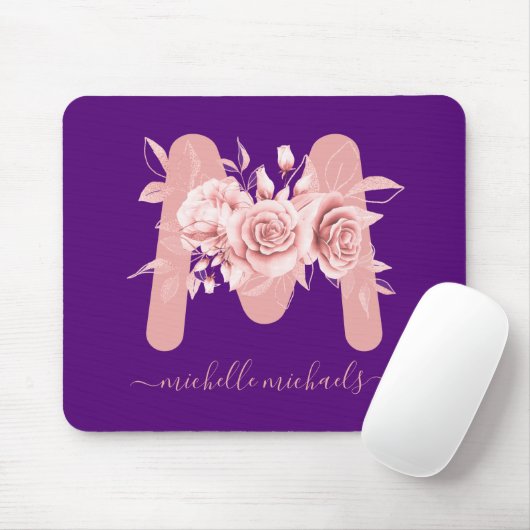 Rose Gold Lila Blumenfarbe Monogramm Mousepad (Mit Mouse)