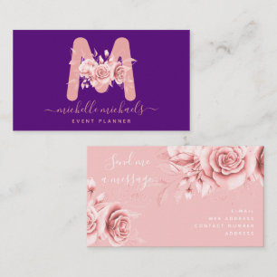 Rose Gold Lila Blumenfarbe Monogramm Visitenkarte