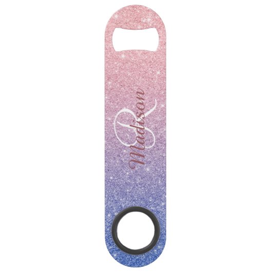 Rose Gold Lila Glitzer Ombre Monogram Stilvoll Speed Flaschenöffner (Vorderseite)