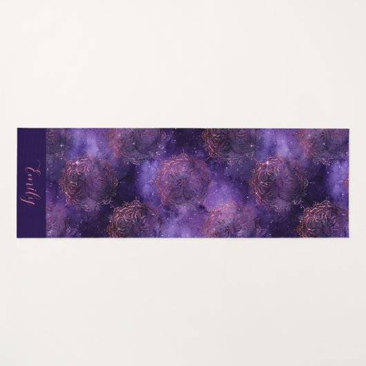 Rose Gold Lila Mandala Galaxy Celestial Yogamatte (Vorderseite (Horizontal))