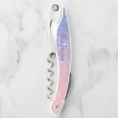 Rose Gold Lila Ombre Fading Monogram Glitzer Kellnermesser (Vorderseite)