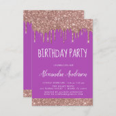 Rose Gold Lila Sparkle Glitzer jedes Lebensalter Einladung (Vorne/Hinten)