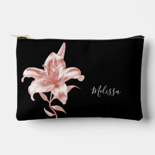 Rose Gold Lilie Schwarz   Ihr Name Zubehörtasche