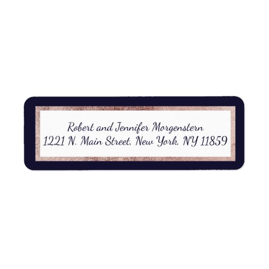 Rose Gold Lined Navy Blue und White Address Labels (Vorne)