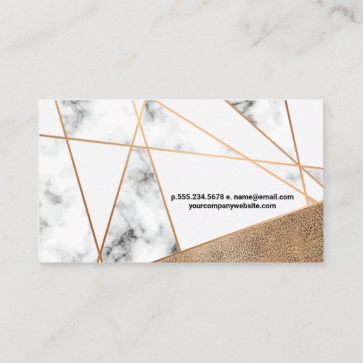 Rose Gold Lines | Braunes Leder und Marmor Visitenkarte (Rückseite)