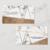 Rose Gold Lines | Braunes Leder und Marmor Visitenkarte (Vorne/Hinten)