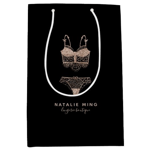 Rose Gold Lingerie Boutique Logo Business Mittlere Geschenktüte (Vorderseite)