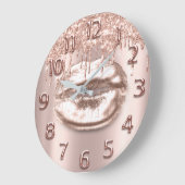 Rose Gold Lippen Nummer Glitzer Tropfen Rose Glitz Große Wanduhr (Winkel)