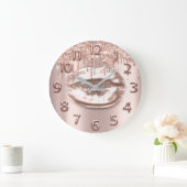Rose Gold Lippen Nummer Glitzer Tropfen Rose Glitz Große Wanduhr (Zuhause)