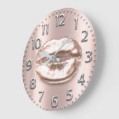 Rose Gold Lips Anzahl Blush Silber Grau Große Wanduhr (Winkel)