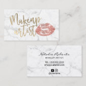 Rose Gold Lips Gold Script Makeup Artist Marble Visitenkarte (Vorne/Hinten)