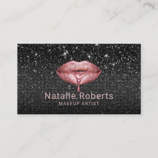 Rose Gold Lips Makeup MArtist Moderner Schwarzer G Visitenkarte (Vorderseite)